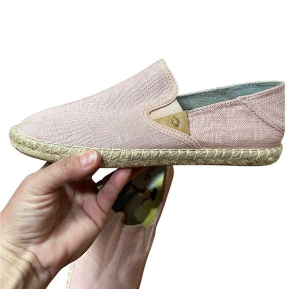 Olukai Pink Rose Sea Salt Kaula Pa’a Kapa Linen Espadrille Drop In Shoe - Picture 3 of 13